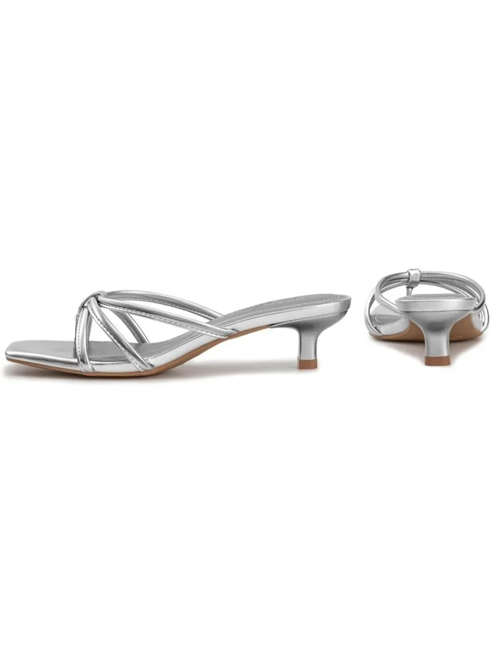 Athlefit Women's Silver Polyurethane Kitten Square Toe Strappy Flip Low Heels